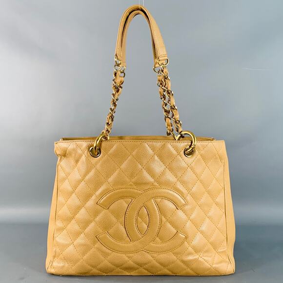 CHANEL Vintage GST Caviar Grand Shopping Tote Beige Gold Quilted Leather Handbag - Picture 1 of 16